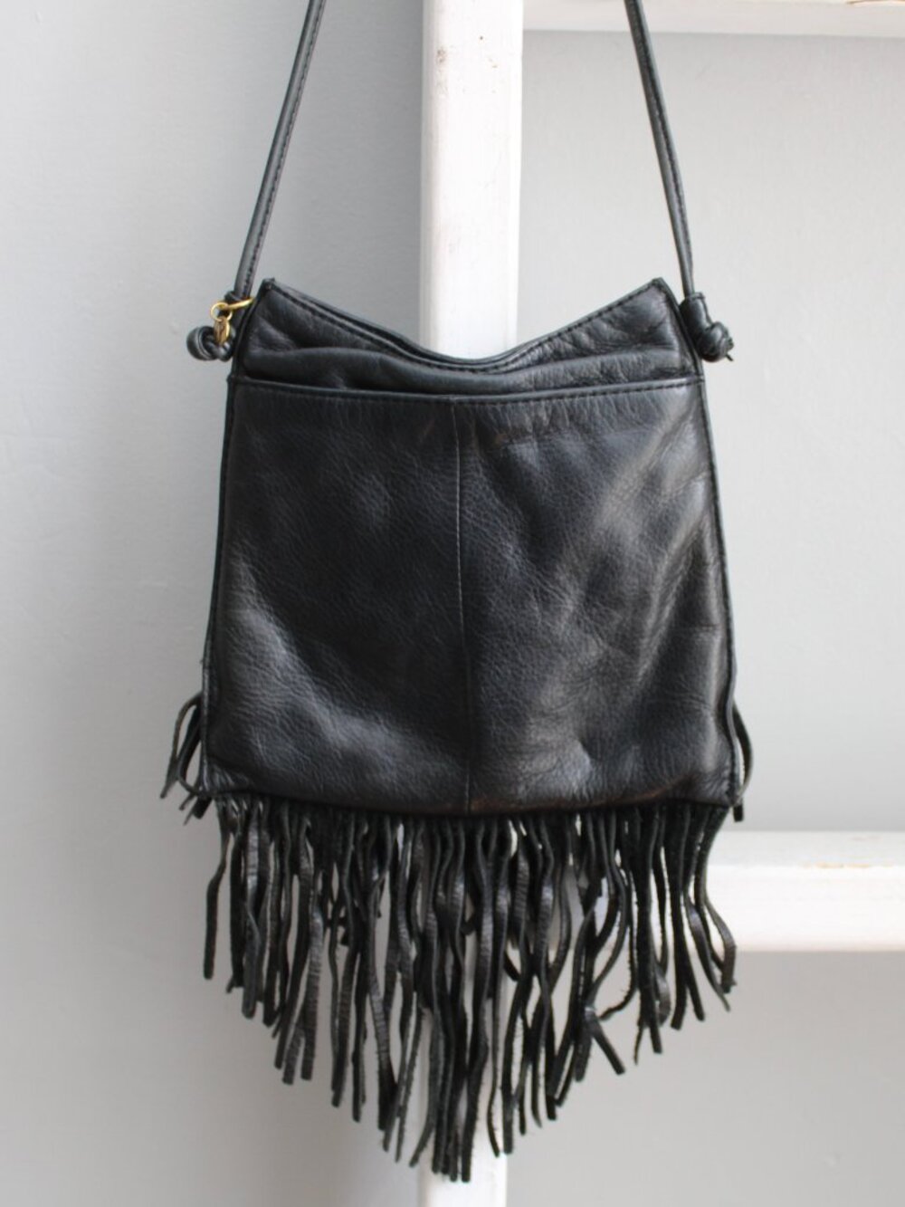 HOBO The Original Black Leather Fringe Crossbody Shoulder Bag Purse
